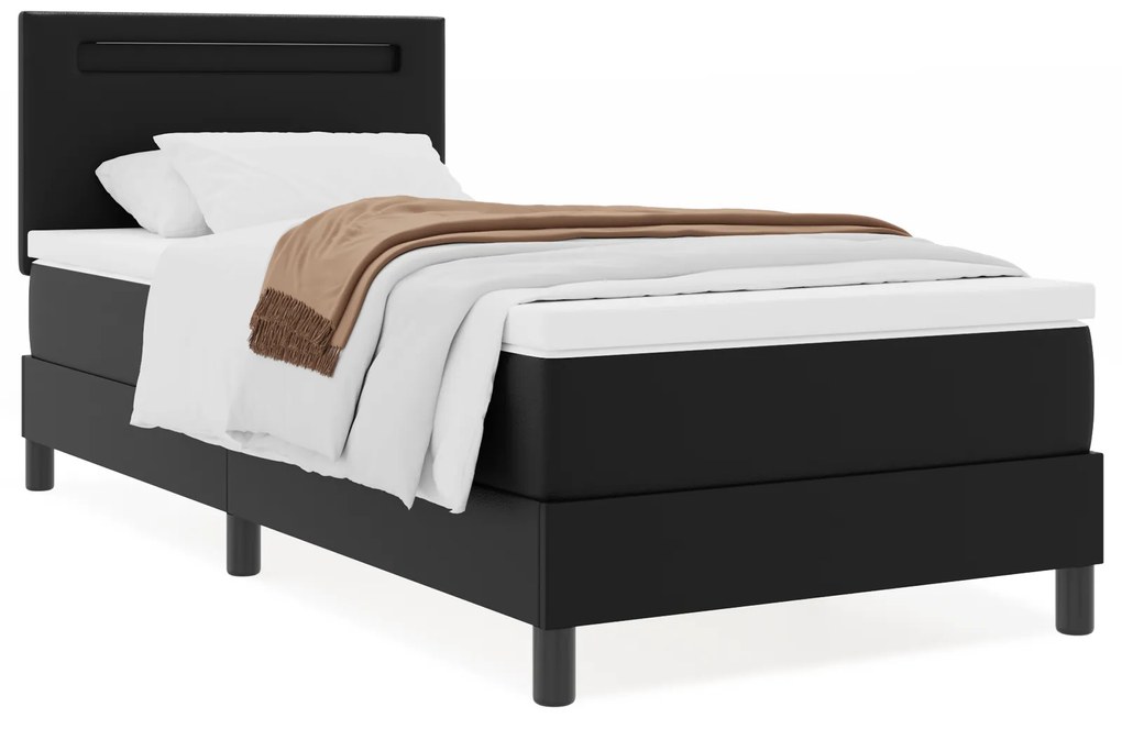 vidaXL Κρεβάτι Box Spring με στρώμα σε μαύρο, 100 x 200 εκ, δερματίνη