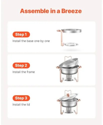 VEVOR 5 Qt 4 Pack Round Chafing Dish Buffet Set Full-Size Pan Stainless Steel