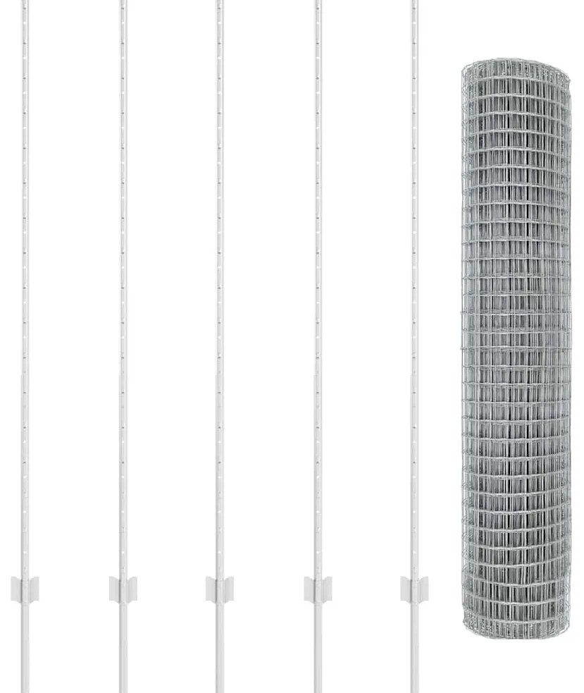vidaXL Φράχτης με Στήλες. Ασημί 1.6 x 10 m Ατσάλι
