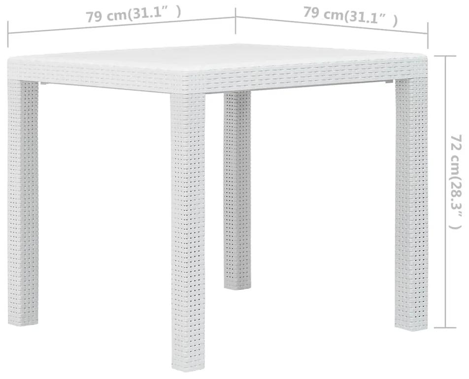 vidaXL Τραπέζι Κήπου Λευκό με Εμφάνιση Ρατάν 79x79x72 εκ. Πλαστικό