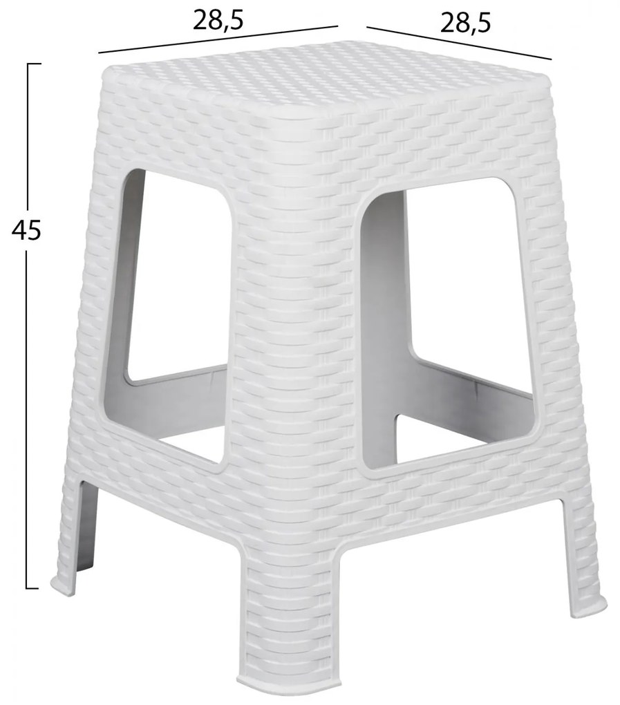 Σκαμπό C5448.03 Τετράγωνο Λευκό Rattan 28,5x28,5x45 εκ. 28.5x28.5x45 εκ.