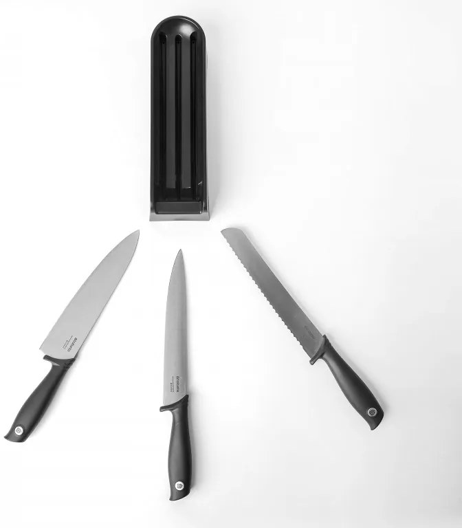 Σετ 3 μαχαιριών Brabantia Tasty+ 1001176, Σκληρυμένο ατσάλι, Ανθεκτικό σε γρατζουνιές και διάβρωση, Σκούρο γκρι