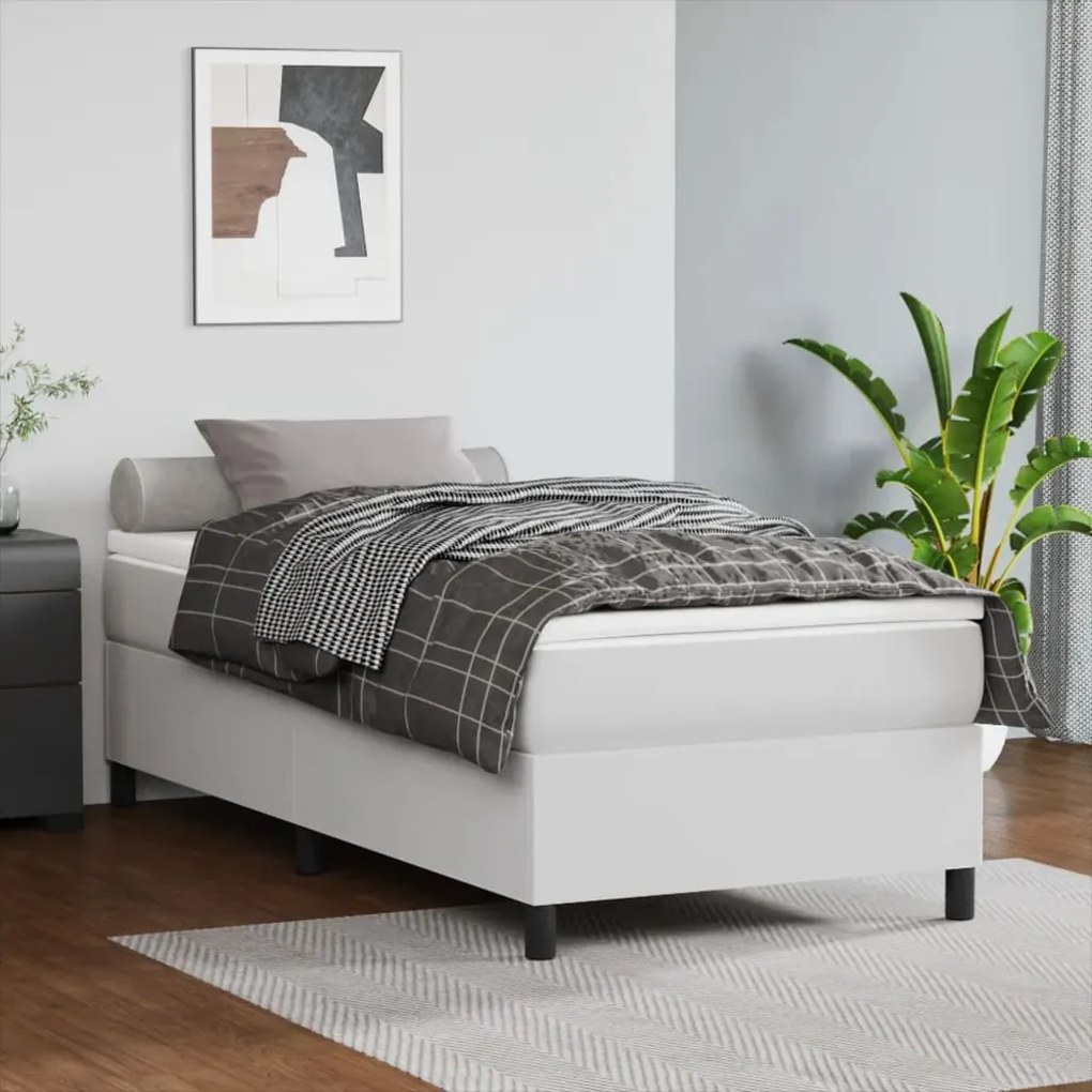 vidaXL Κρεβάτι Boxspring με Στρώμα Λευκό 90x190εκ. από Συνθετικό Δέρμα