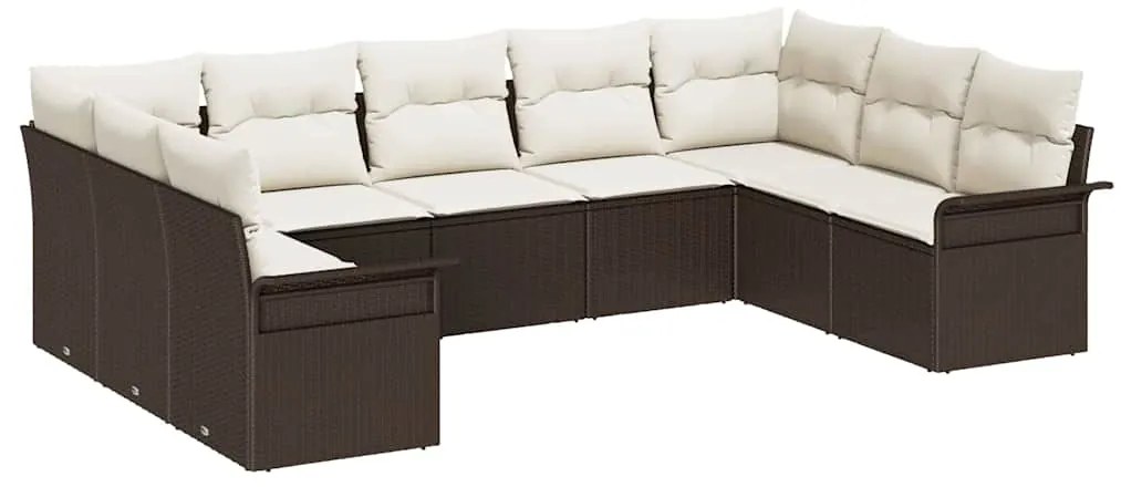 vidaXL Σετ Καναπέ Κήπου με μαξιλάρι 9 pcs Καφέ Πολυ ράταν