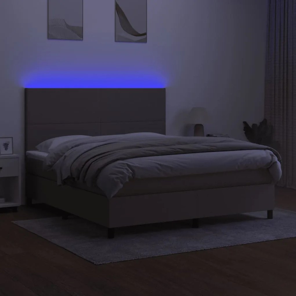 vidaXL Κρεβάτι Boxspring με Στρώμα & LED Taupe 180x200 εκ. Υφασμάτινο