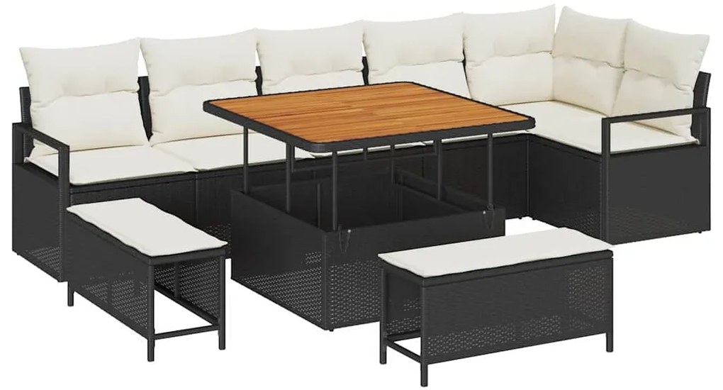 vidaXL Σετ Καναπέ Κήπου με μαξιλάρι 9 pcs Μαύρο Πολυ ράταν
