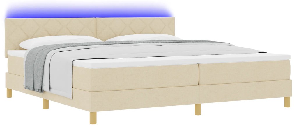 vidaXL Κρεβάτι με Βάση και Στρώμα & Φωτισμό LED Κρεμ 200x200 εκ Ύφασμα