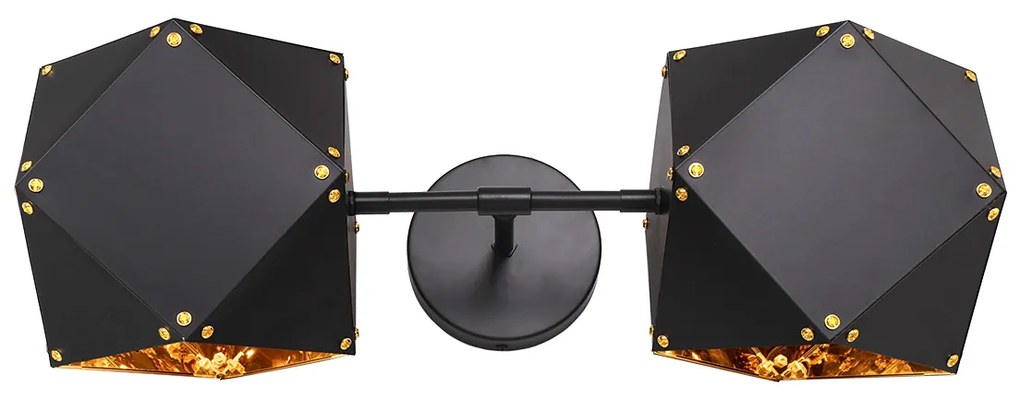 00795 GloboStar®  WELLES 00795 Μοντέρνο Επιτοίχιο Φωτιστικό Απλίκα Δίφωτο 2 x E14 IP20 Μαύρο &amp; Χρυσό Μέταλλο - Μ52 x Π21 x Υ17cm
