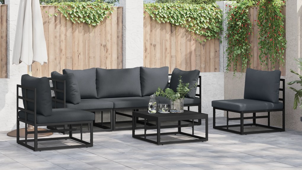 vidaXL Σετ Καναπέ Κήπου 6 pcs Μαύρο 70 x 70 x 32 εκ Αλουμίνιο