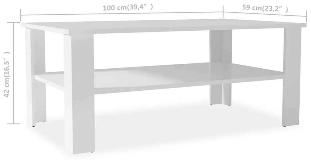 vidaXL Τραπεζάκι Σαλονιού Λευκό 100 x 59 x 42 εκ. από Επεξ. Ξύλο