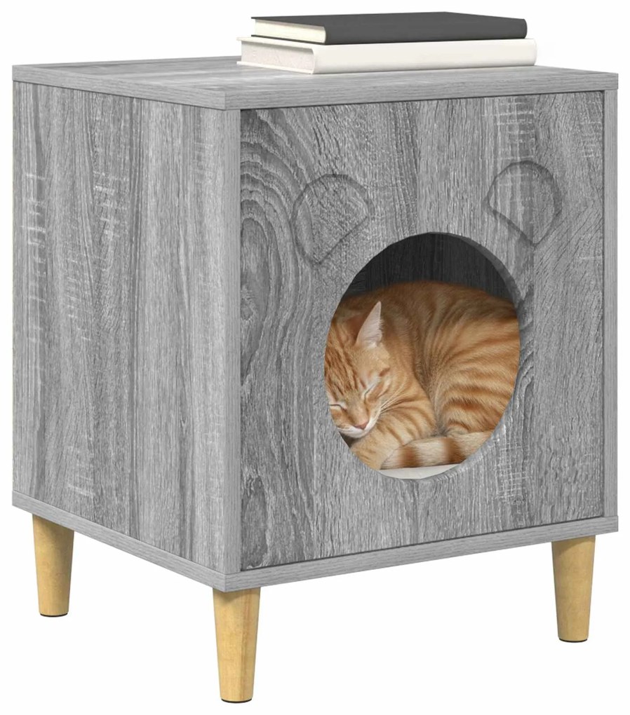 vidaXL Σπίτι Γάτας Γκρίζο Σονομα 42,5 x 40 x 53 εκ Επεξεργασμένο ξύλο