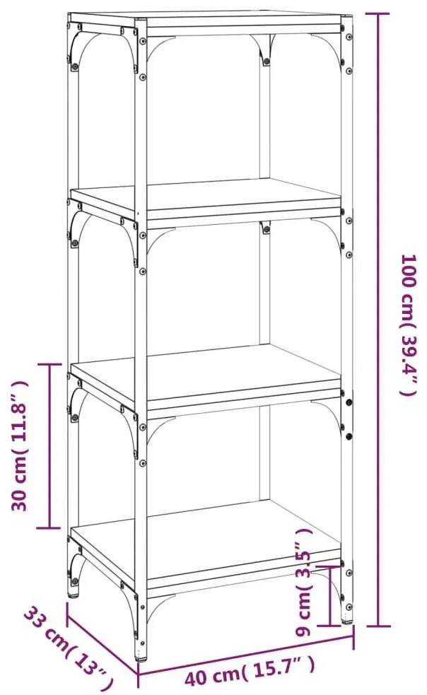 Βιβλιοθήκη Sonoma Δρυς 40x33x100 εκ. Επεξεργ. Ξύλο &amp; Ατσάλι - Καφέ