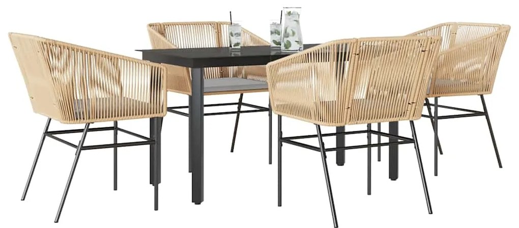 Σετ Τραπεζαρίας Κήπου 5 Τεμ. Καφέ Συνθ.Ρατάν/Γυαλί με Μαξιλάρια