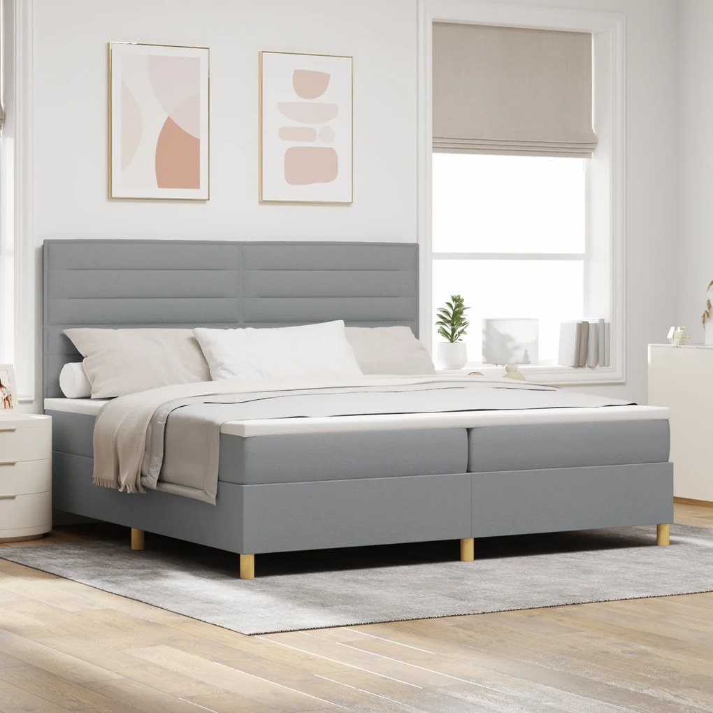 vidaXL Κρεβάτι Box Spring με Στρώμα & LED Φως Γκρι 200x200 εκ Υφασμάτινο