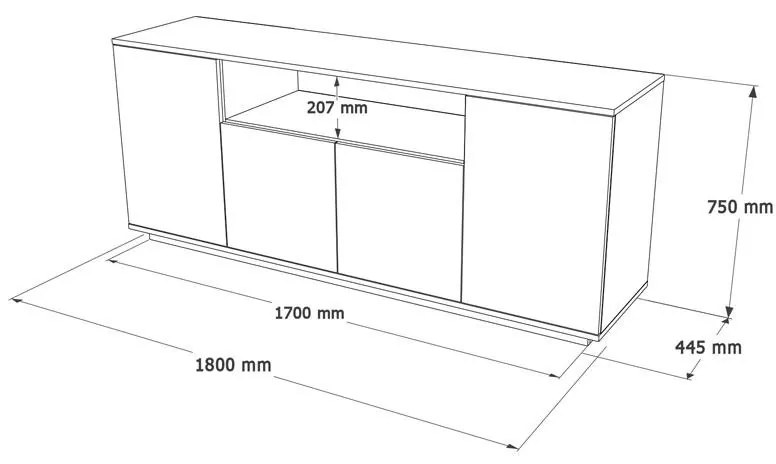 Μπουφές Placefol μελαμίνης λευκό-φυσικό 180x44.5x75εκ 180x44.5x75 εκ.