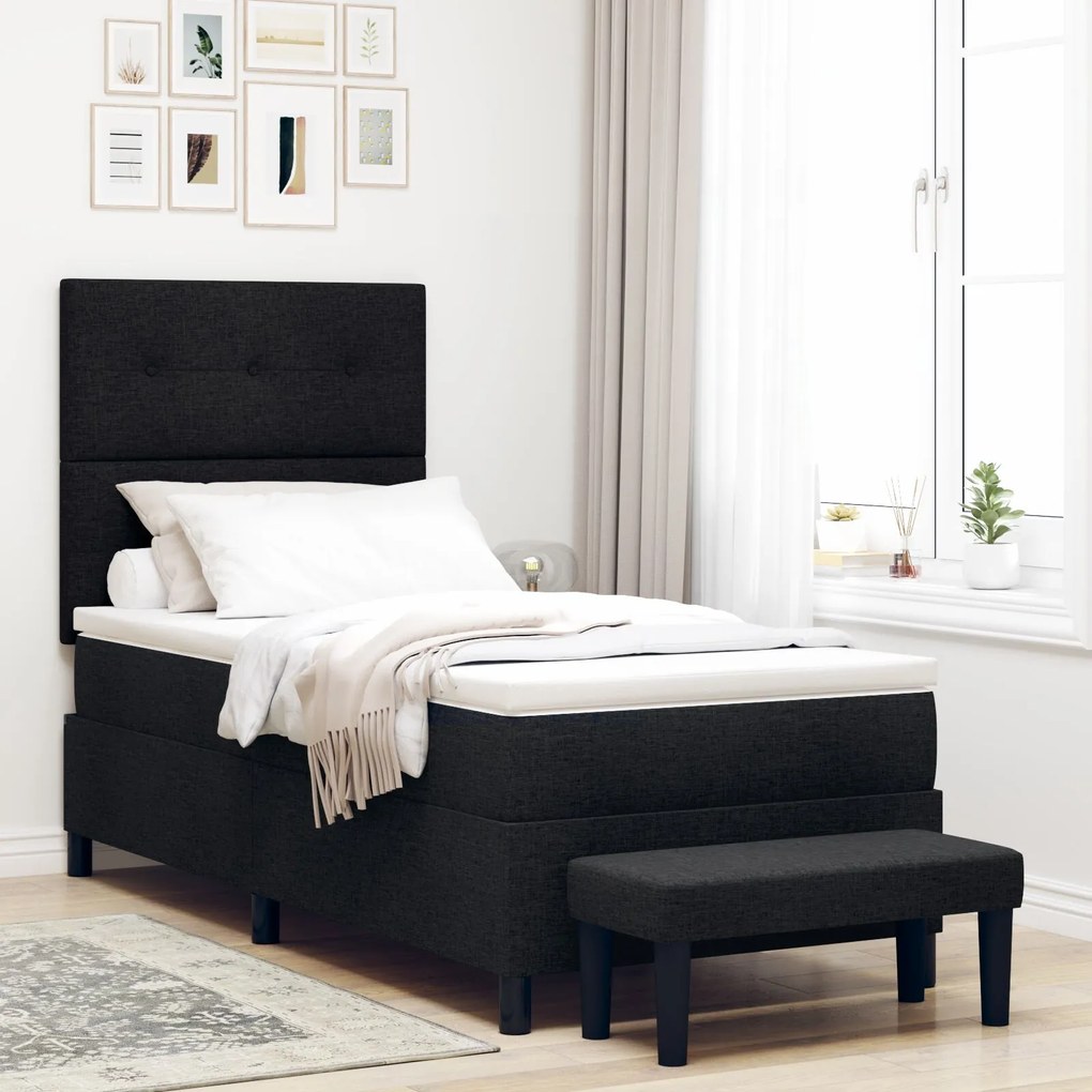 Κρεβάτι Box Spring με Στρώμα &amp; Έδρα Μαύρο 90x200 εκ. Ύφασμα