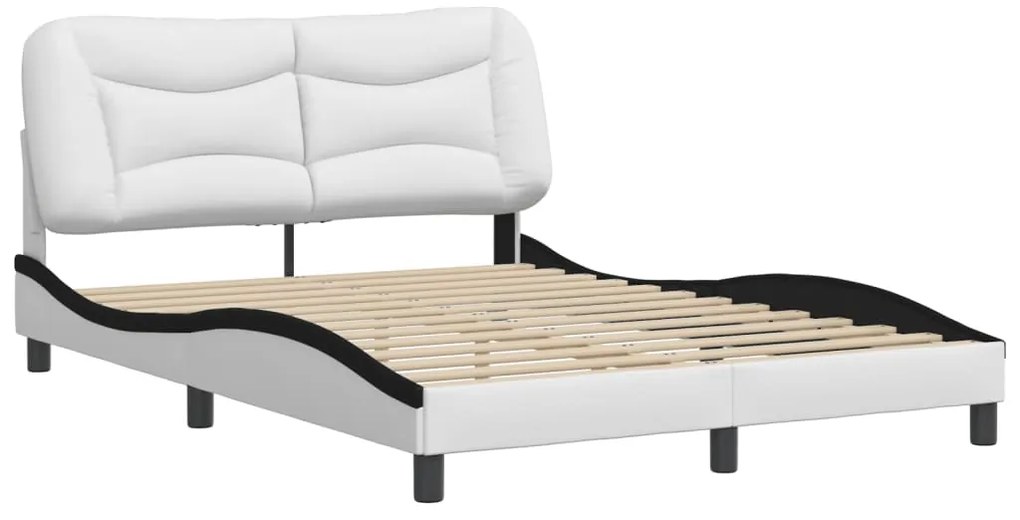 vidaXL Πλαίσιο κρεβατιού χωρίς Στρώμα Hvar Λευκό/Μαύρο 140x190εκ.Συνθ. Δέρμα