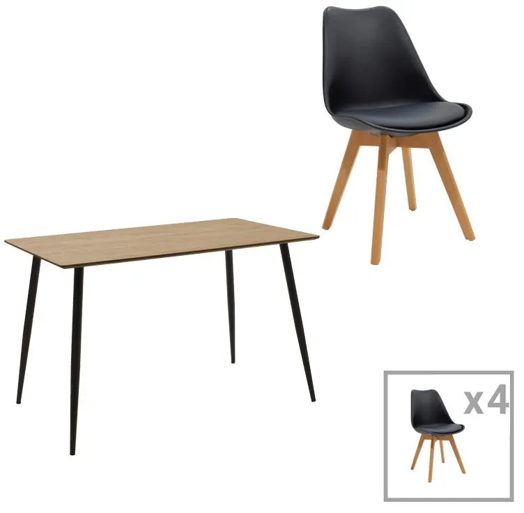 Gaston-Cuba dining table set of 5 pp-mdf in black-sonoma color 120x70x76cm 120x70x76 εκ.