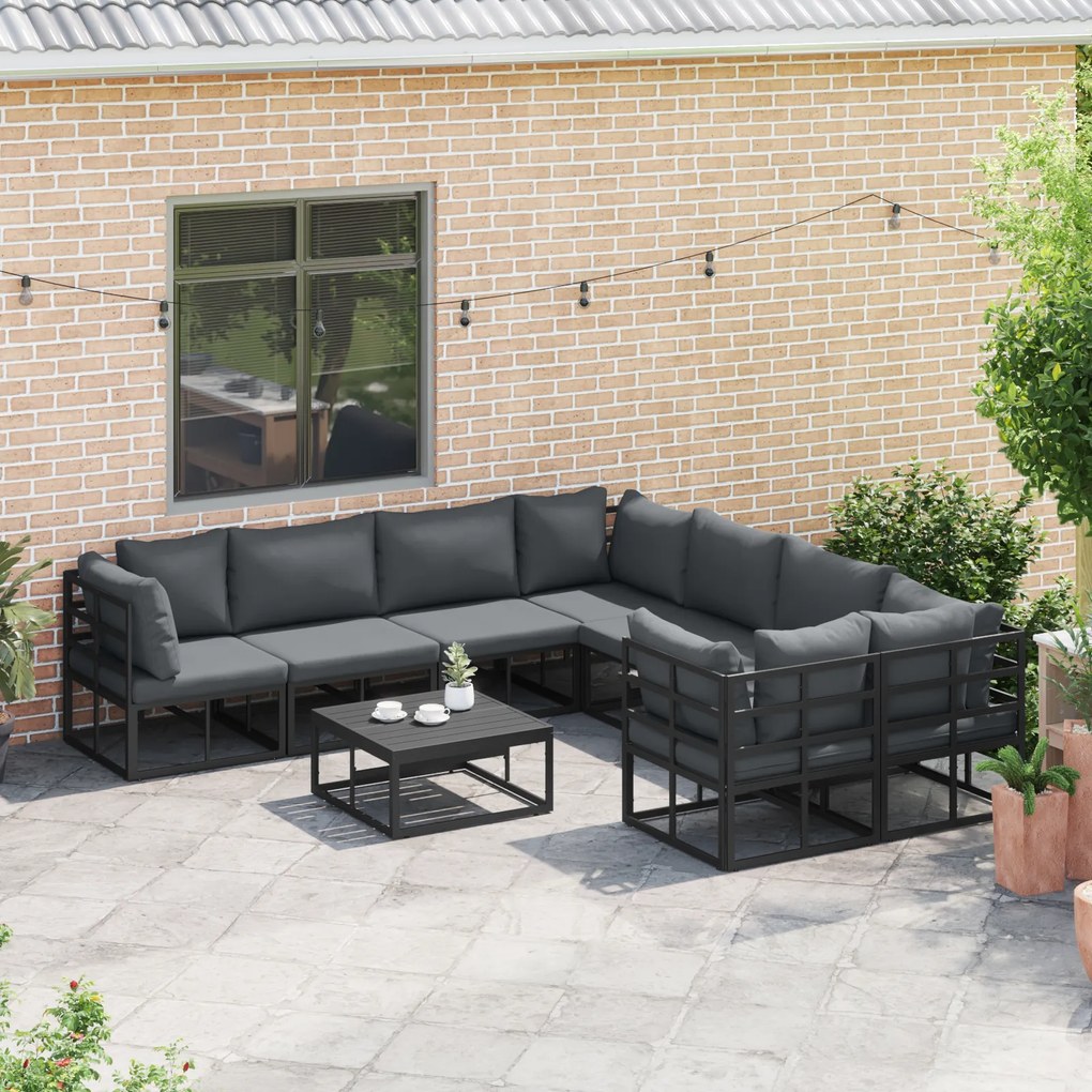 vidaXL Σετ Καναπέ Κήπου 8 pcs Μαύρο 283 x 283 x 71 εκ. Αλουμίνιο