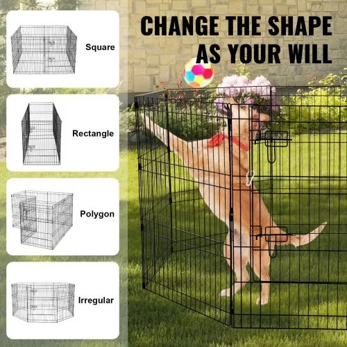 VEVOR Dog Playpen 8 Panels Foldable Metal Dog Exercise Pen with Bottom Pad 30&quot;H