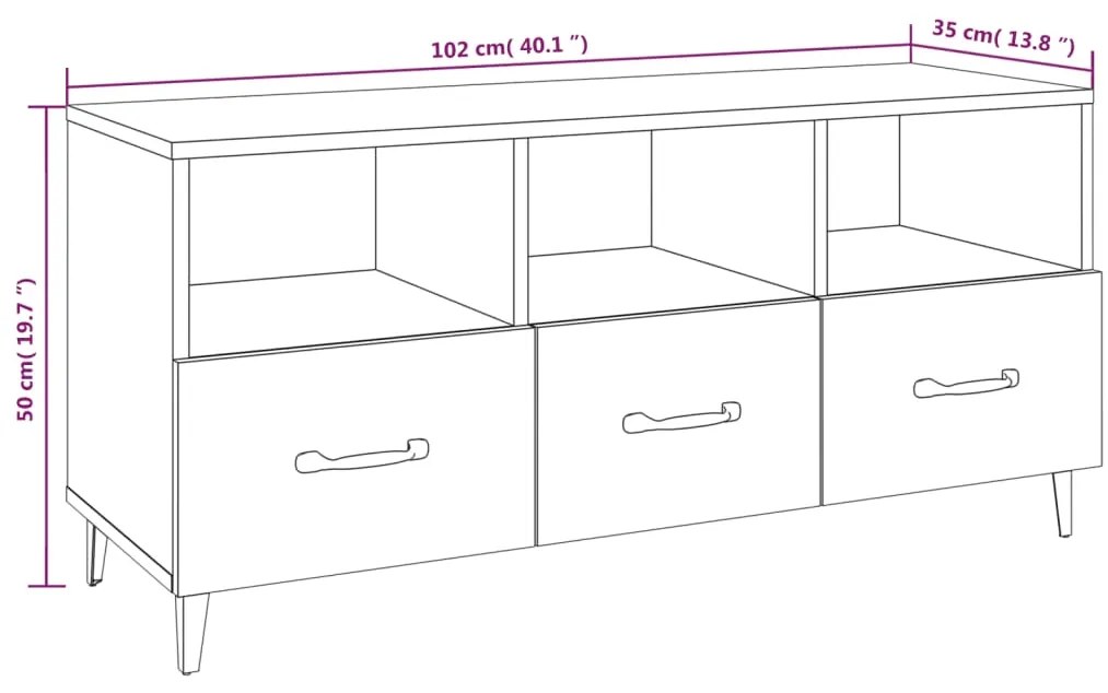 Έπιπλο Τηλεόρασης Γκρι Sonoma 102x35x50 εκ. από Επεξεργ. Ξύλο - Γκρι