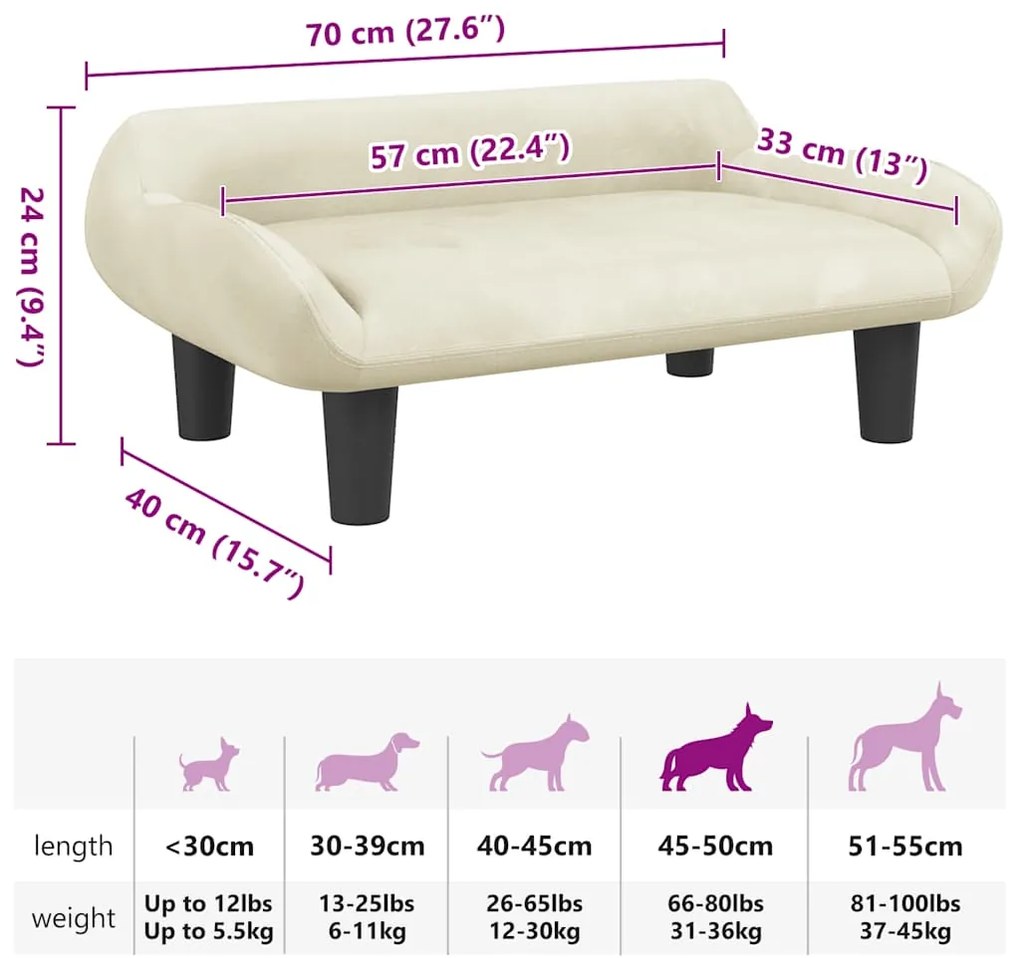vidaXL Κρεβάτι Σκύλου Κρεμ 70 x 40 x 24 εκ. Βελούδινο