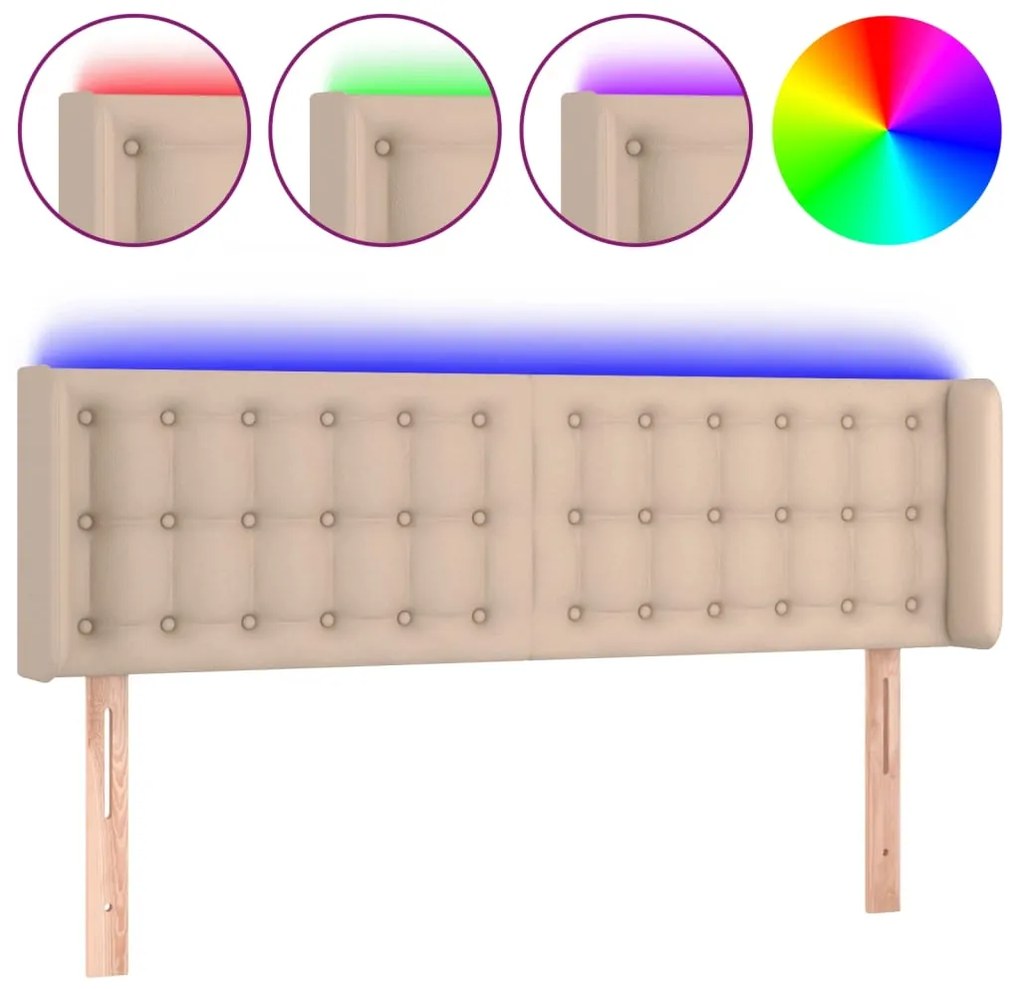 vidaXL Κεφαλάρι Κρεβατιού LED Καπουτσίνο 147x16x78/88εκ. Συνθετ. Δέρμα