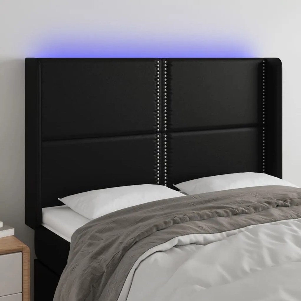 Κεφαλάρι Κρεβατιού LED Μαύρο 147x16x118/128 εκ. Συνθετ. Δέρμα 3123998