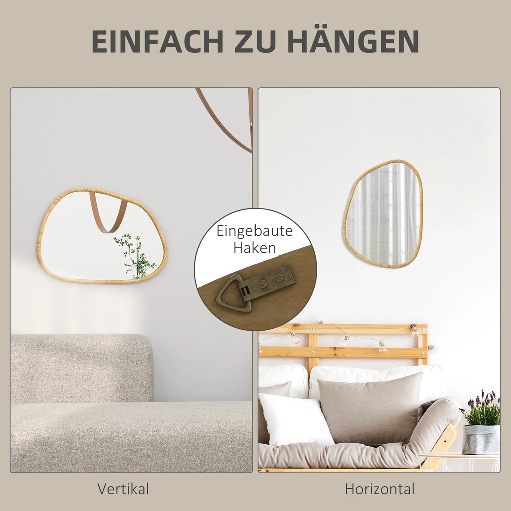 HOMCOM Επιτοίχιος Καθρέφτης Διακοσμητικός Καθρέφτης, Vintage Σχέδιο, 70 cm x 2,1 cm x 50 cm, Μασίφ Ξύλο, Φυσικό