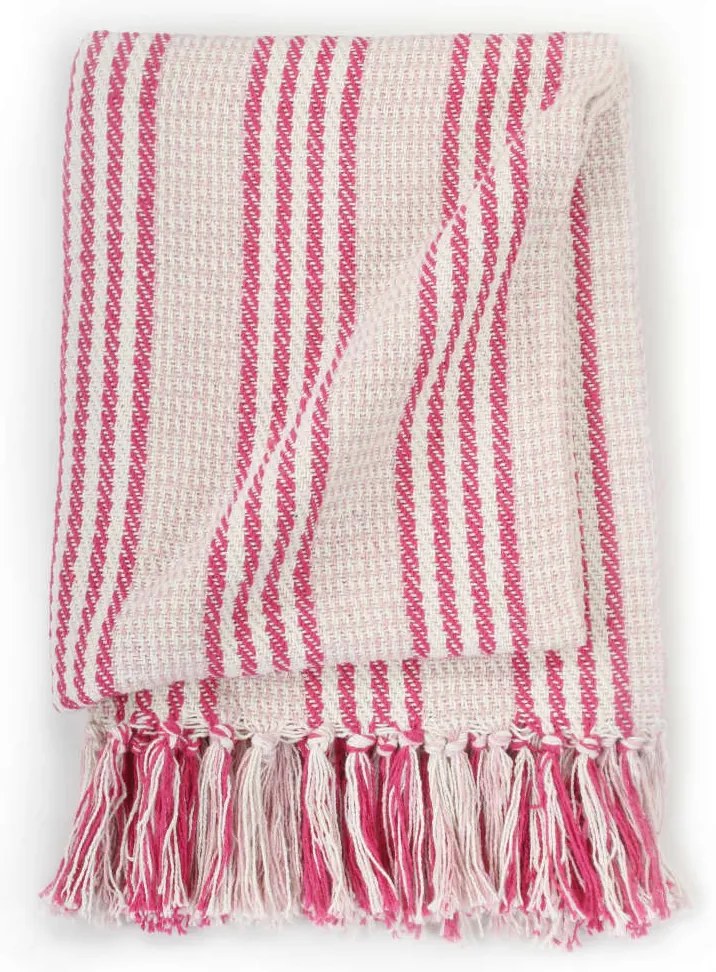 vidaXL Ριχτάρι Ριγέ Ροζ και Λευκό 160 x 210 εκ. Βαμβακερό