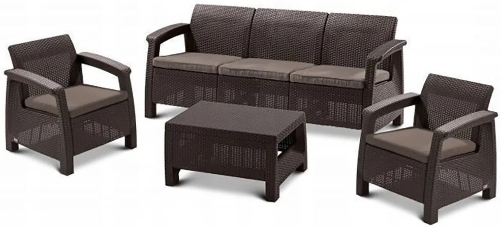 Σετ Κήπου 4τμχ Πολυπροπυλενίου Wicker Keter Corfu Triple Set Brown