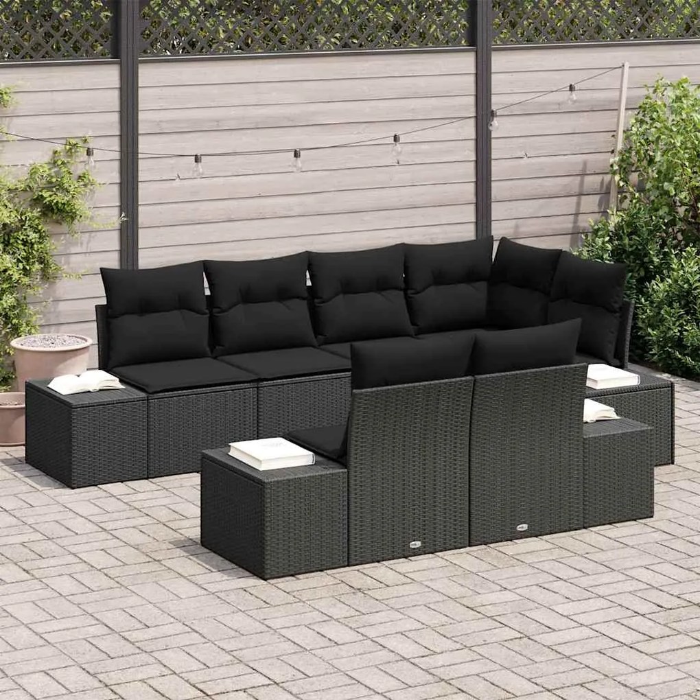 vidaXL Σετ Καναπέ Κήπου με μαξιλάρι 7 pcs Μαύρο Πολυ ράταν