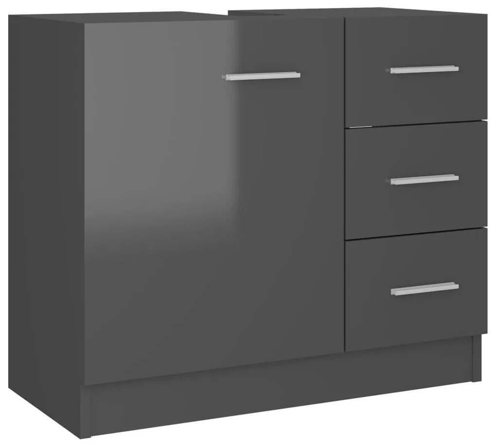vidaXL Ντουλάπι Νιπτήρα Γυαλιστερό Γκρι 63x30x54 εκ. Μοριοσανίδα