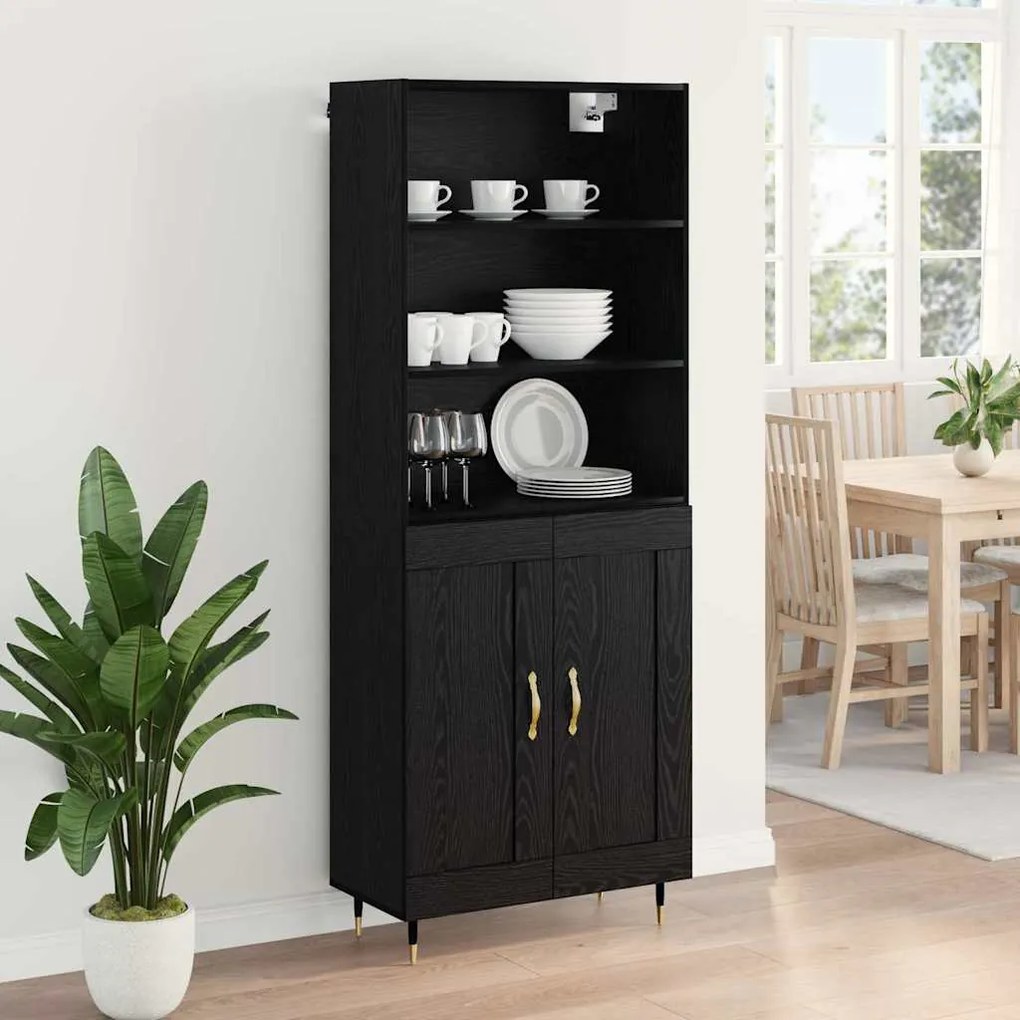 vidaXL Highboard Μαύρη δρυς 69,5 x 34 x 180 εκ. Επεξεργασμένο ξύλο