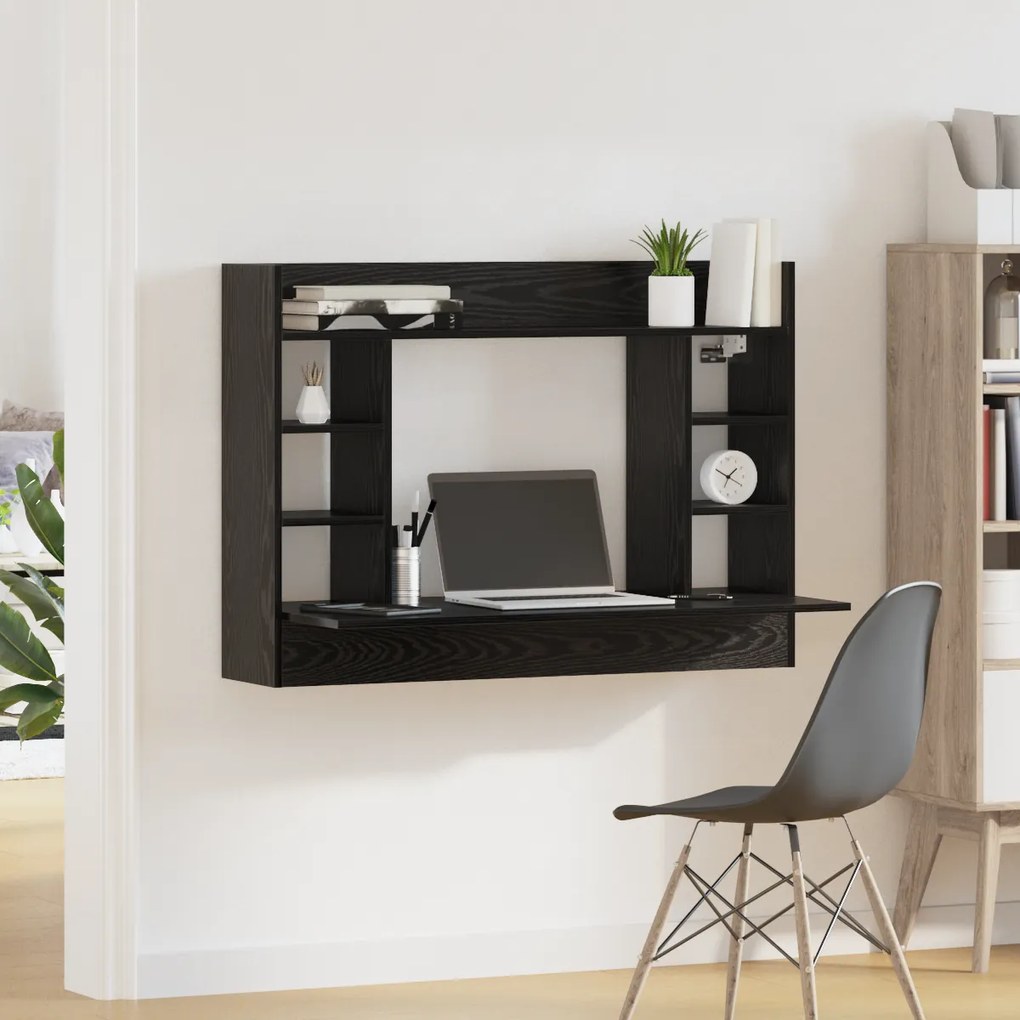 vidaXL Γραφείο Τοίχου Μαύρη Δρυς 105x48x75 εκ Επεξεργασμένο Ξύλο
