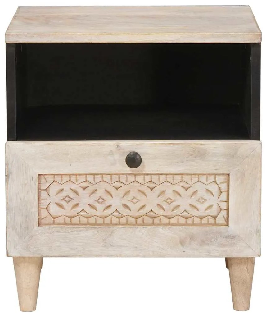 vidaXL Κομοδίνο με συρτάρι Μπεζ 40 x 33 x 46 εκ. Μασίφ ξύλο ακακίας