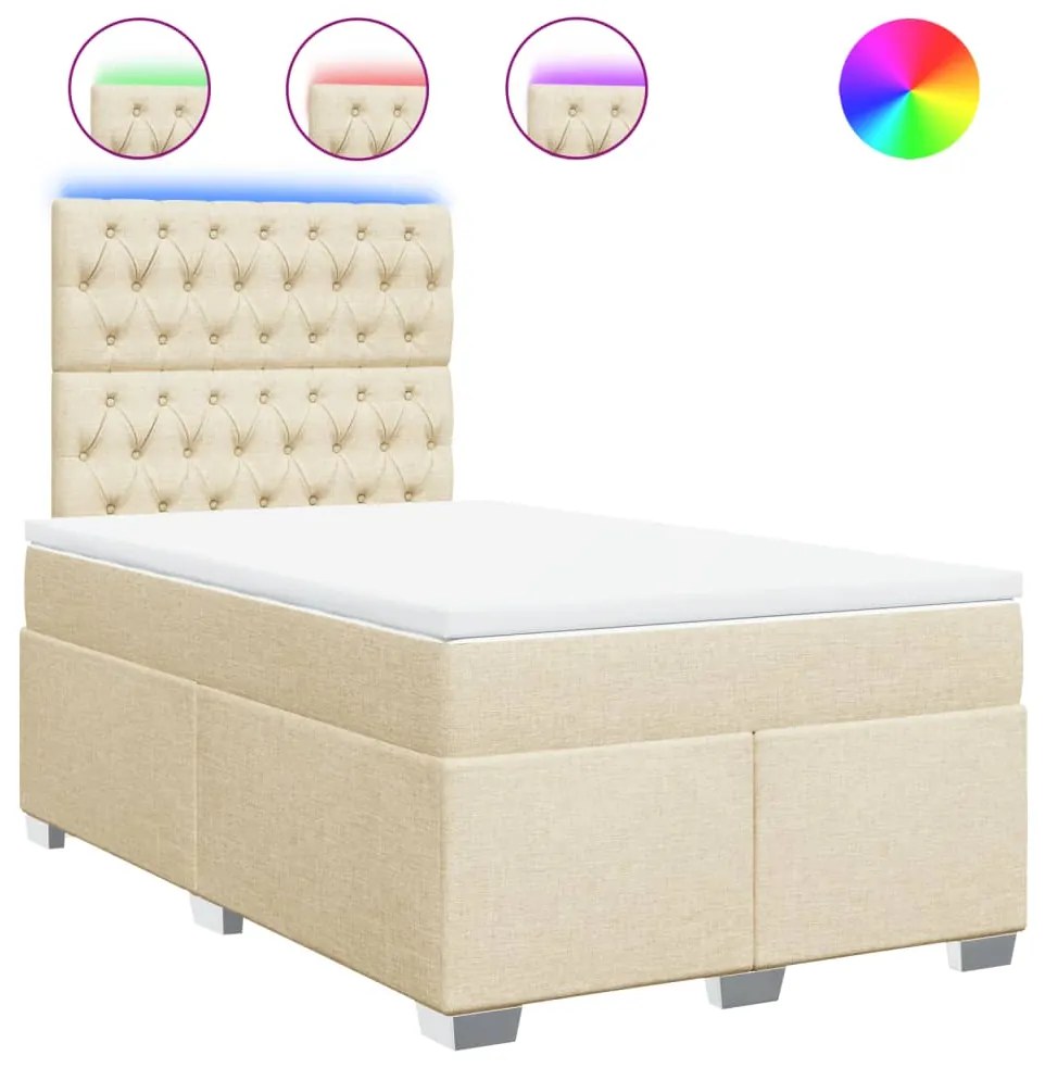 vidaXL Κρεβάτι Boxspring με Στρώμα Κρεμ 120x200 εκ. Υφασμάτινο