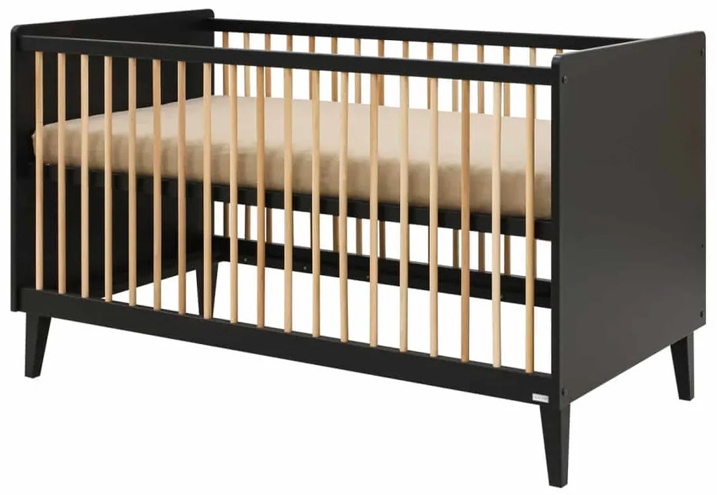 Βρεφικό Κρεβάτι Xem 70x140cm  Matt Black + Oak ToiToiKids