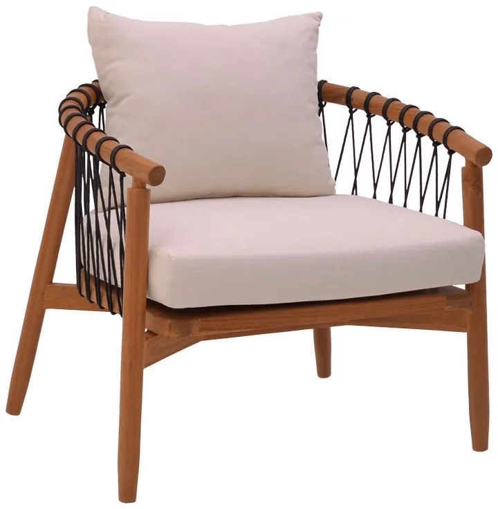 Intrahome Πολυθρόνα Haribo Intrahome φυσικό teak ξύλο-μαύρο σχοινί-λευκο μαξιλάρι 80x76x72εκ | SKU: INTRAPA-446111115