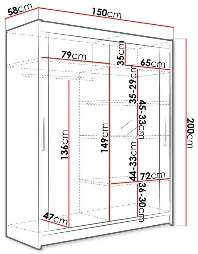 Ντουλάπα Atlanta 112, Άσπρο, 200x150x58cm, 118 kg, Πόρτες ντουλάπας: Ολίσθηση, Αριθμός ραφιών: 5, Αριθμός ραφιών: 5 | Epipla1.gr