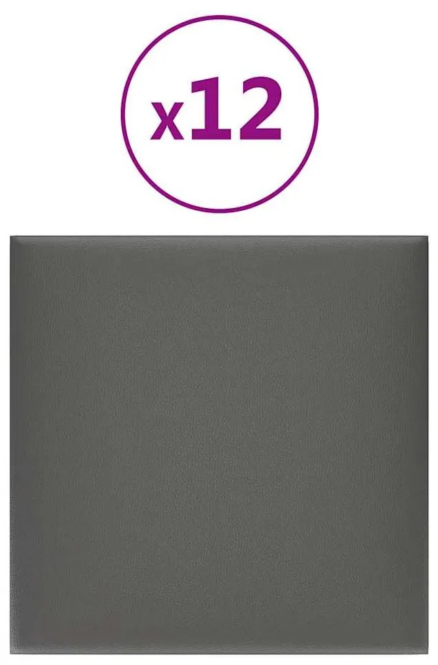 vidaXL Πάνελ Τοίχου 12 τεμ. Γκρι 30 x 30 εκ. 1,08 μ² Συνθετικό Δέρμα