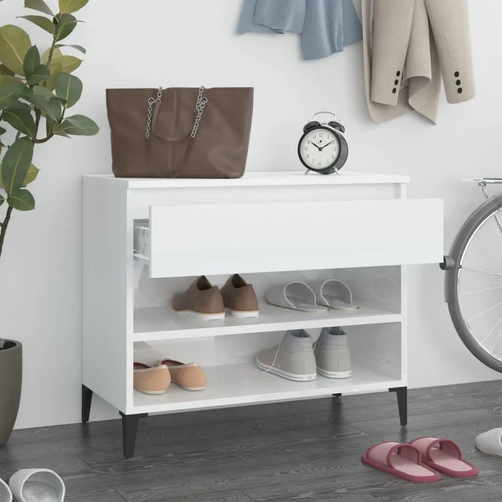 vidaXL Παπουτσοθήκη Γυαλιστερή Λευκή 70x36x60 εκ. Επεξεργασμένο Ξύλο