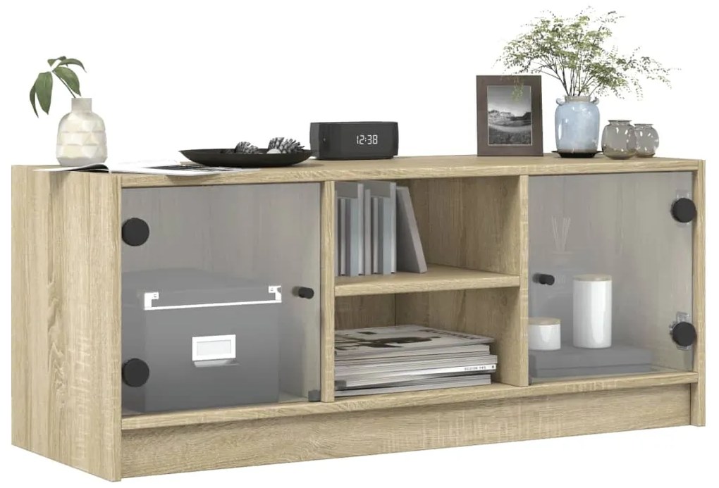 vidaXL Έπιπλο Τηλεόρασης Sonoma Δρυς 102x37x42 εκ. με Γυάλινες Πόρτες