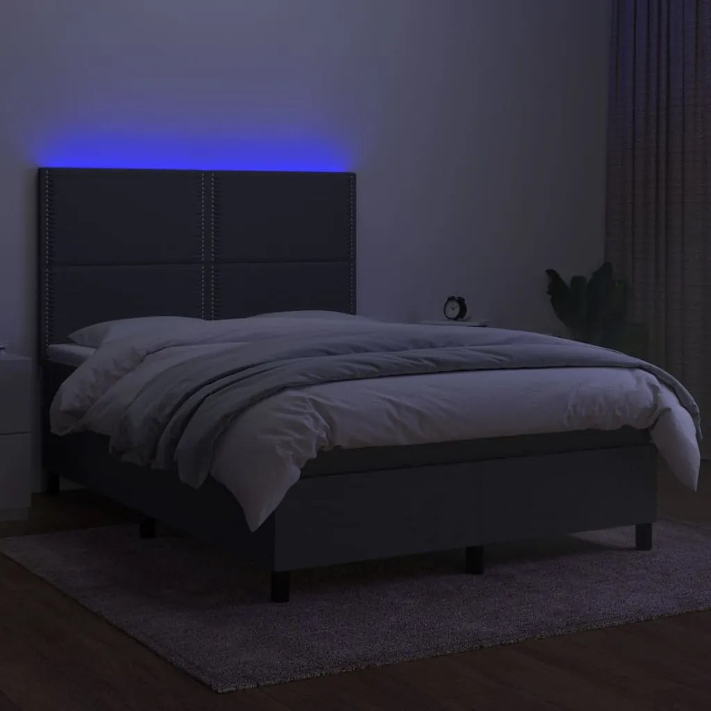 vidaXL Κρεβάτι Boxspring με Στρώμα & LED Σκ.Γκρι 140x200 εκ Υφασμάτινο