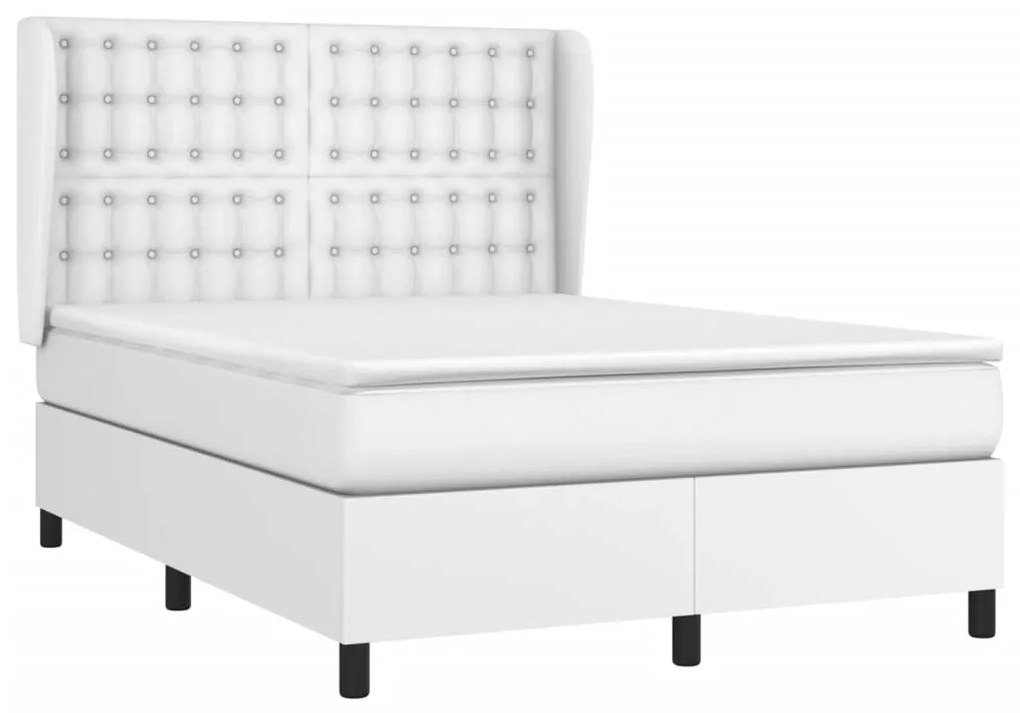 vidaXL Κρεβάτι Boxspring με Στρώμα Λευκό 140x190εκ.από Συνθετικό Δέρμα