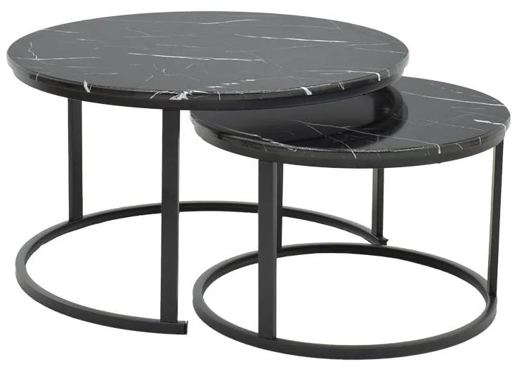 Τραπεζάκι σαλονιού Revelon σετ 2τεμ MDF σε όψη Μαύρου Μάρμαρου 80x80x45εκ. 80x80x45 εκ.