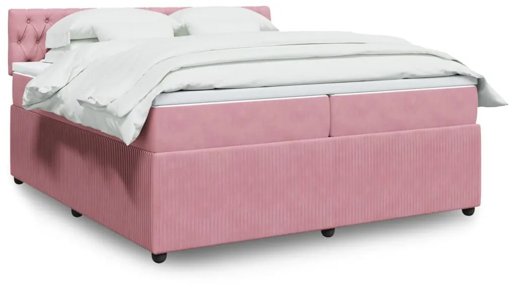 vidaXL Κρεβάτι Boxspring με Στρώμα Ροζ 200x200 εκ. Βελούδινο