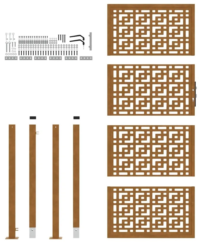 Πύλη κήπου 105x205 cm Σταυρός σχεδιασμού από διαβρωμένο χάλυβα - Καφέ