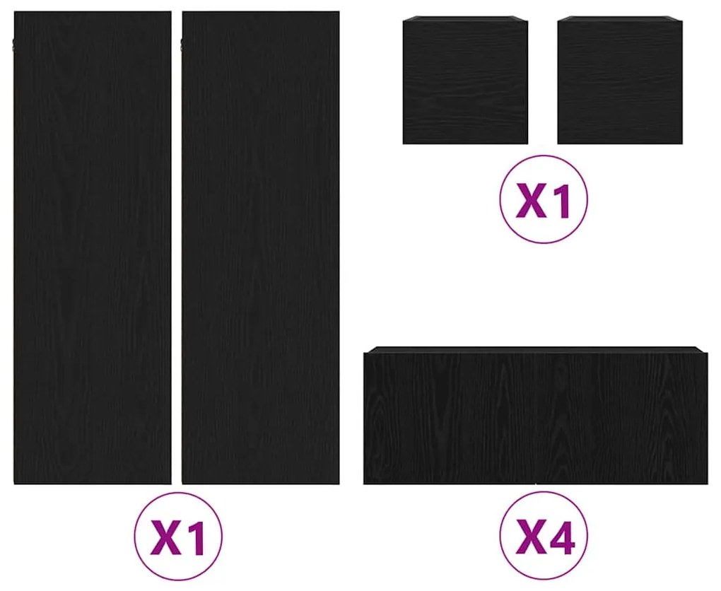 vidaXL Σετ Ντουλαπιών Τηλεόρασης Επιτοίχιο 8 pcs Μαύρη δρυς
