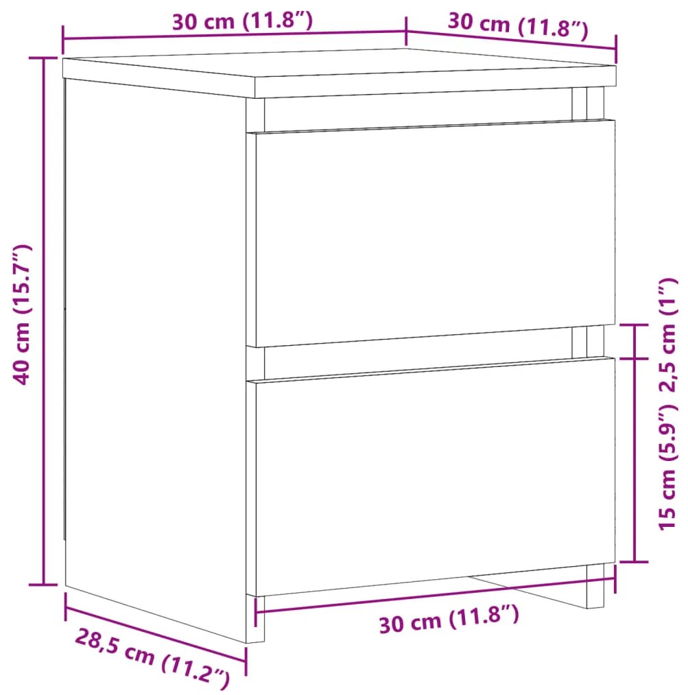 Κομοδίνο Όψη Παλαιού Ξύλου 30 x 30 x 40 εκ. από Επεξ. Ξύλο - Καφέ